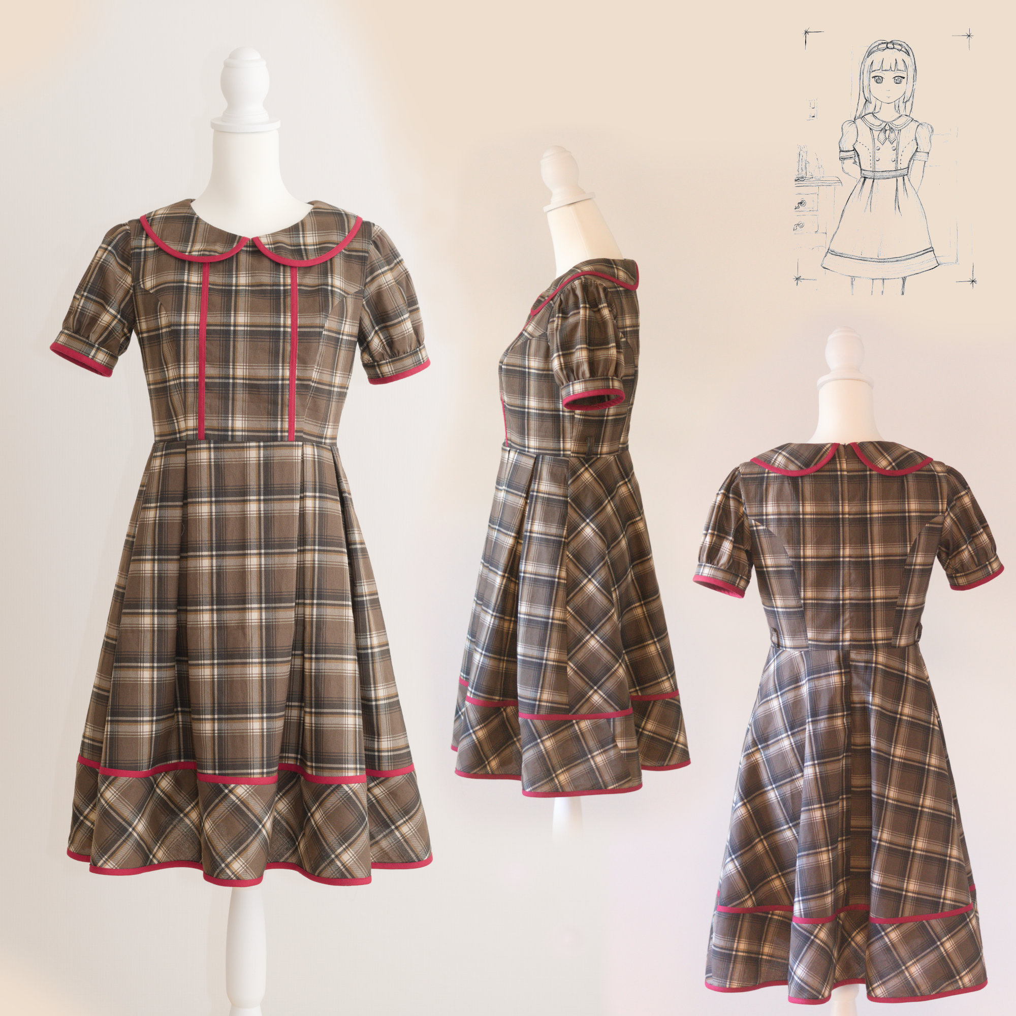 Round collar short sleeve pleat dress